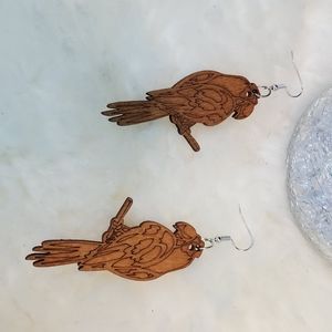 Parrot Shape Earrings Made of Wood